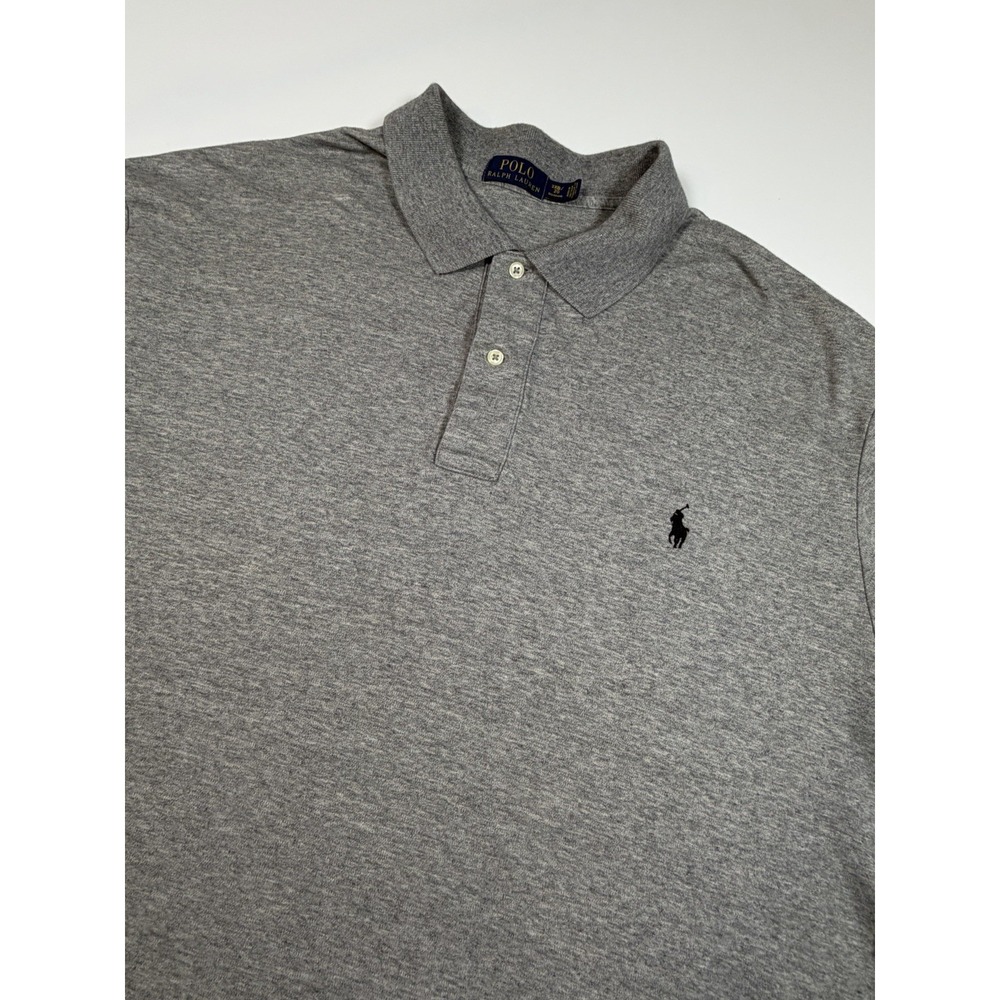 Polo Ralph Lauren Mens 2XLB Gray Short Sleeve Pique Polo Shirt Navy Pony Logo